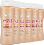 Suave Vanilla Suede Exfoliating Body Wash & Scrub with Glycerin & Vitamin E, Sulfate-Free Hydrating Cleanser for Soft, Smooth Skin, 6 Count, 18 FL OZ