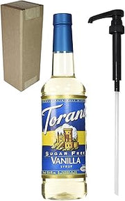 Torani Sugar Free Vanilla Flavoring Syrup, 750mL (25.4 Fl Oz) Bottle Individually Boxed, With Black Pump
