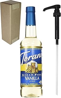 Torani Sugar Free Vanilla Flavoring Syrup, 750mL (25.4 Fl Oz) Bottle Individually Boxed, With Black Pump