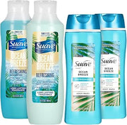 Suave Body Wash 2-Pack + Refreshing Shampoo and Conditioner, Ocean Breeze – Gentle Cleansing and Hair Care Set with Vitamin E, Cruelty Free (4 Piece Set)