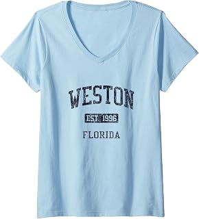 Womens Weston FL JN4 Vintage Athletic Blue Design V-Neck T-Shirt