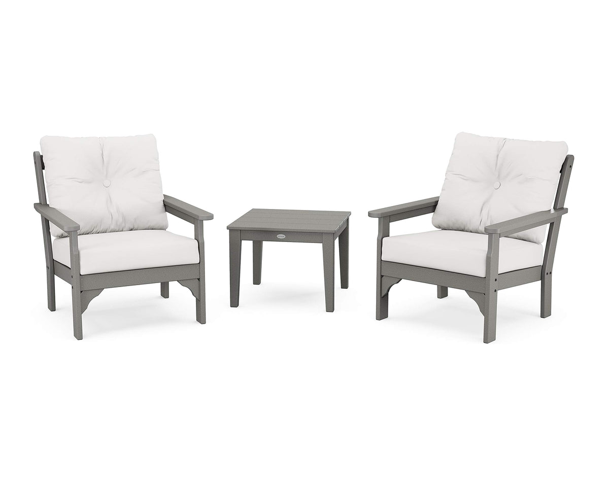 ® Vineyard Deep Seating Set by Polywood – Onesize, High Density Polyethylene, Slate Grey / Textured Linen, Pack of 3, Model PWS402-2-GY152939