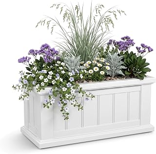 Mayne Seabrook 24in Self-Watering Rectangular Planter, White | Self-watering, All season, Fade resistant, Double-wall design, 15-year warranty