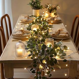 Twinkling Tree Garland, Fairy Light Olive Vine with LED Lights, Pre-lit Lighted Artificial Olive Garland with Timer for Fireplace, Christmas, Thanksgiving and Home Décor (6.56Ft)
