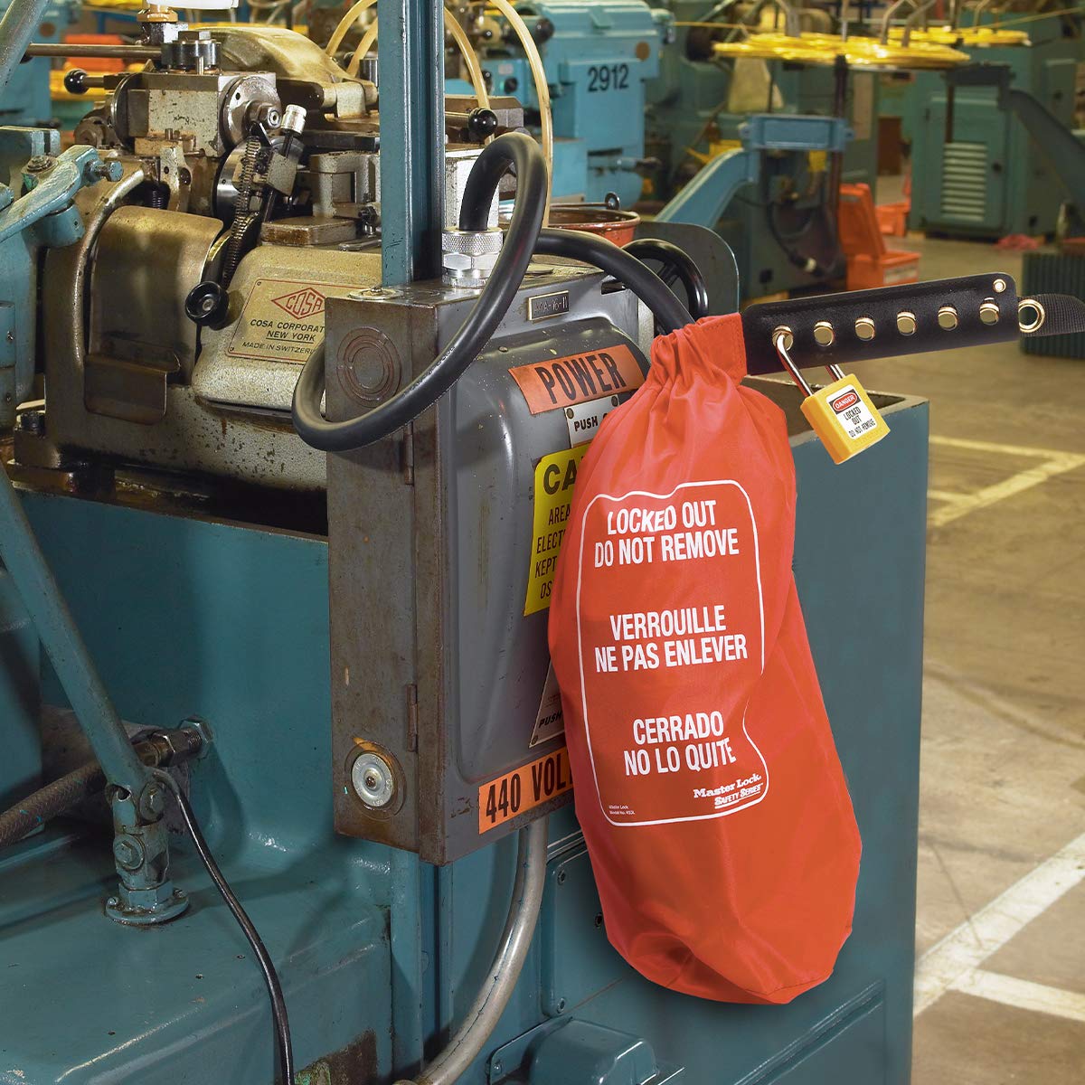 Lockout Tagout Oversized Plug & Hoist Control Cover by Master Lock – Large - 17" Height, 7" Diameter, Nylon, Red, Model 453L