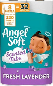Angel Soft Toilet Paper with Fresh Lavender Scented Tube, 8 Mega Rolls = 32 Regular Rolls, Soft and Strong Toilet Tissue