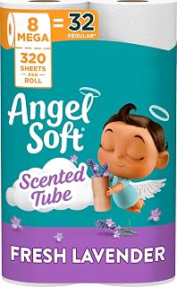 Angel Soft Toilet Paper with Fresh Lavender Scented Tube, 8 Mega Rolls = 32 Regular Rolls, Soft and Strong Toilet Tissue