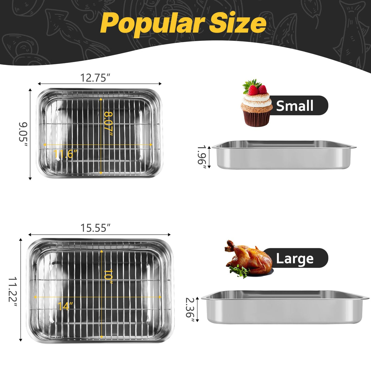 EsOfficce Stainless Steel Roasting Pan Set, 12.7 x 15.5 Inch, Silver with Racks