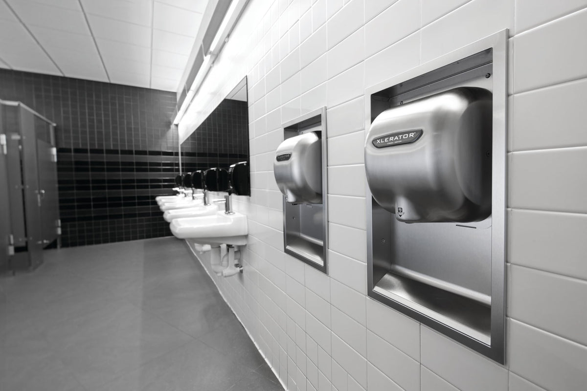 XL-SB Automatic High Speed Hand Dryer with Brushed Stainless Steel Cover and 1.1 Noise Reduction Nozzle by XLERATOR – 12.5 amps; 110 volts, Metal, Model 304161A