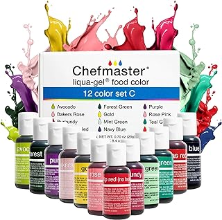 Chefmaster Liqua-Gel Food Coloring - 12 Color Set C - Fade Resistant - 12 Pack - Vibrant, Eye-Catching Colors, Easy-To-Blend Formula - Made in the USA