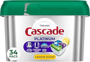 Cascade Platinum Dishwasher Pods, Dishwasher Detergent, Dish Detergent Soap, Lemon, 34 Count