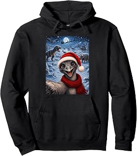 Xmas Dinosaurs Moon Night Starry Themed Emu Bird Christmas Pullover Hoodie