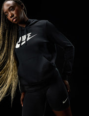 Women's Sportswear Club Fleece Logo Pullover Hoodie by Nike – Large, Cotton Blend, Black/White, Model DQ5775