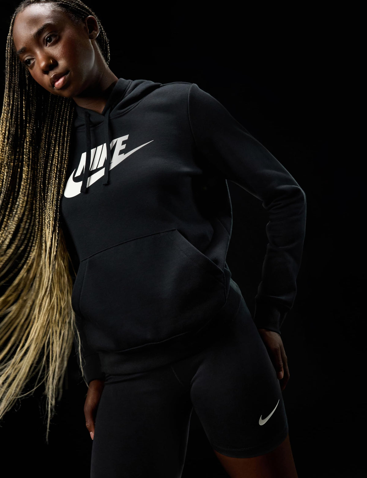 Women's Sportswear Club Fleece Logo Pullover Hoodie by Nike – Large, Cotton Blend, Black/White, Model DQ5775
