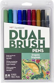 Tombow 56257 Dual Brush Pen Art Markers, Dragons, 10-Pack. Brush/Fine Tips