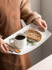 LYEOBOH Serving Platter, Melamine Rectangular Tray with Handles, White 16 Inch