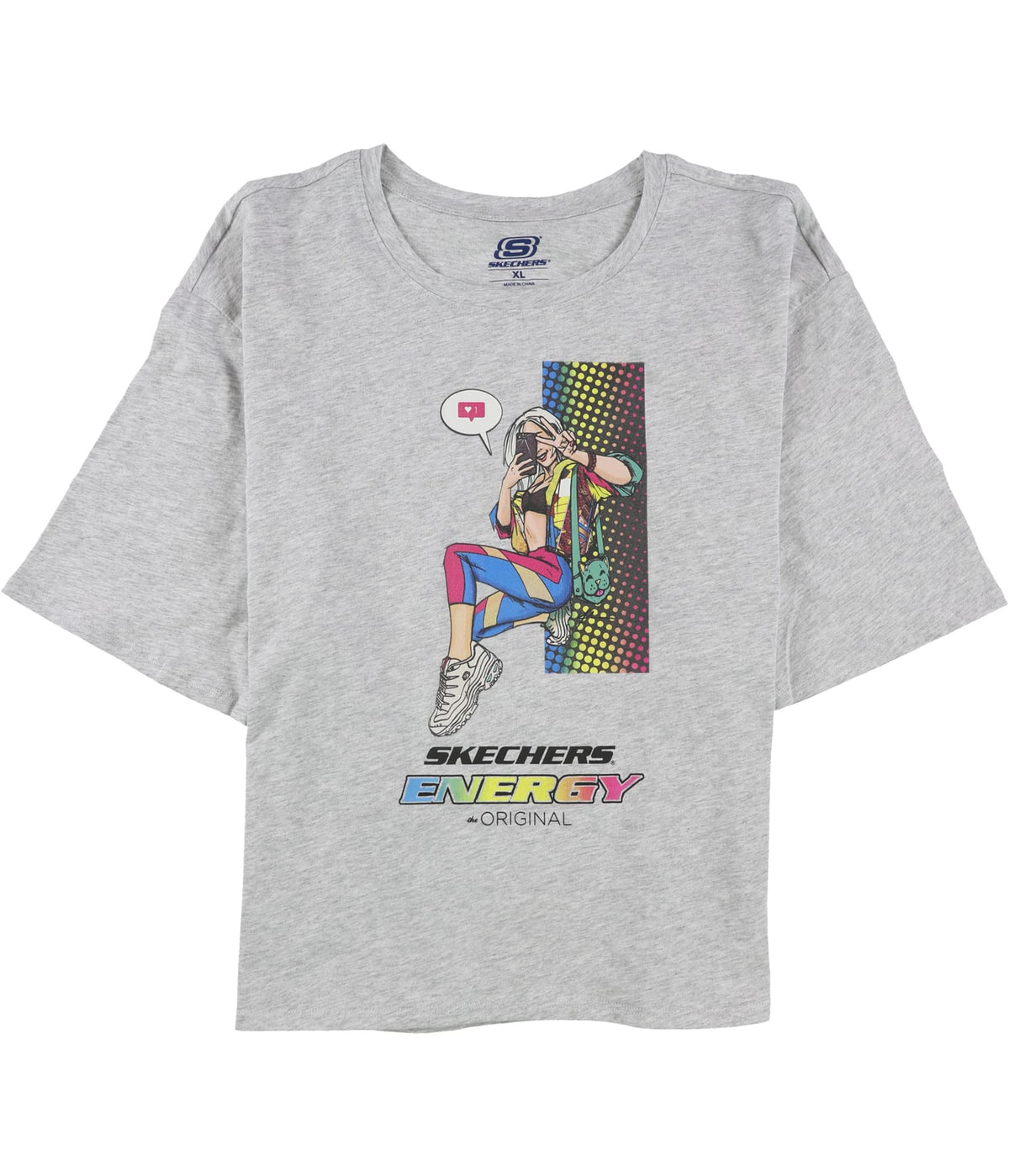 Womens Selfie Girl Graphic T-Shirt by Skechers – Cotton, Grey, Model W1TS175