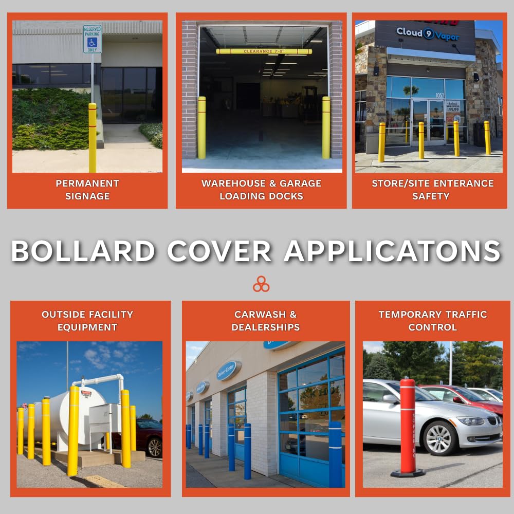 d 7" x 52" Bollard Cover Yellow - High Visibility- (Yellow red Tape) by Innoplast – 7\"x52\", HDPE or LDPE, Yellow red tape, Model BC752YR