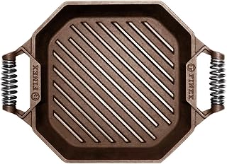 FINEX Cast Iron 12" Grill Pan, Pre-Seasoned with Organic Flaxseed Oil, Speed Cool Handles, Modern Heirloom, Handcrafted in the USA
