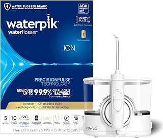 Waterpik ION Rechargeable Water Flosser with 10 Settings, 5 Tips, White