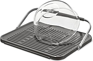 OXO Good Grips Compact Drying Rack with Dish Rest, Aluminum Folding Dish Drying Rack for Glassware and Cookware, Drain Board with Non-Slip Feet for Countertop or Kitchen Sink