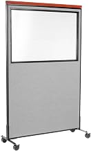 Global Industrial 48-1/4"W x 100-1/2"H Deluxe Mobile Office Partition Panel with Partial Window, Gray