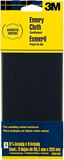 3M Emery Cloth Sandpaper, 3 Sheets, 3.67 x 9 in, Assorted Grit
