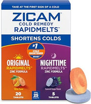 Zicam Cold Remedy Original + Nighttime RapidMelts Combo Pack, 25 Count | Non-Drowsy Zinc Homeopathic, Cold Shortening Relief, Nasal Congestion & Occasional Sleeplessness, Citrus & Grape Flavors