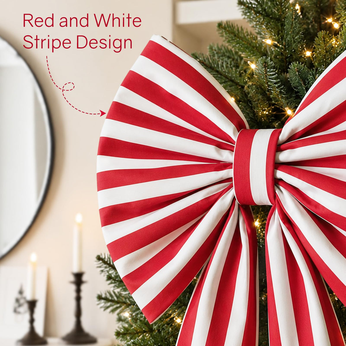 Zesua Giant Holiday Bow, 6.5 Feet, Red and White Striped