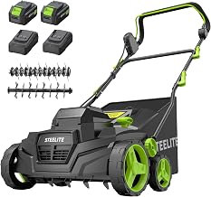 Steelite 40V Cordless 2-in-1 Dethatcher & Scarifier, 15-Inch | Cordless, Dual 4.0Ah Batteries Included, 15 in Cutting Width, Brushless Motor, 5-Position Depth Adjustment