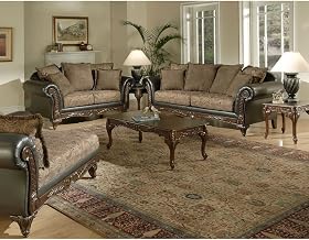 Roundhill Furniture San Marino 2-Tone Fabric Sofa & Loveseat, Chocolate, (LH7685SL)