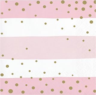 Creative Converting Pink and Gold Celebration Beverage Napkins, 16 ct