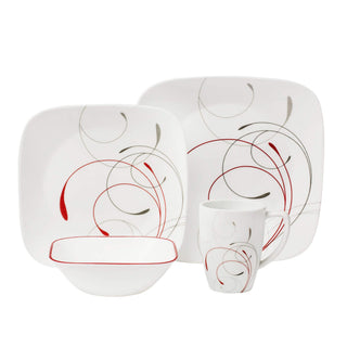 Square 16-Piece Dinnerware Set by Corelle – 16-Piece, Porcelain, Red, Pack of 16, Model 1101529