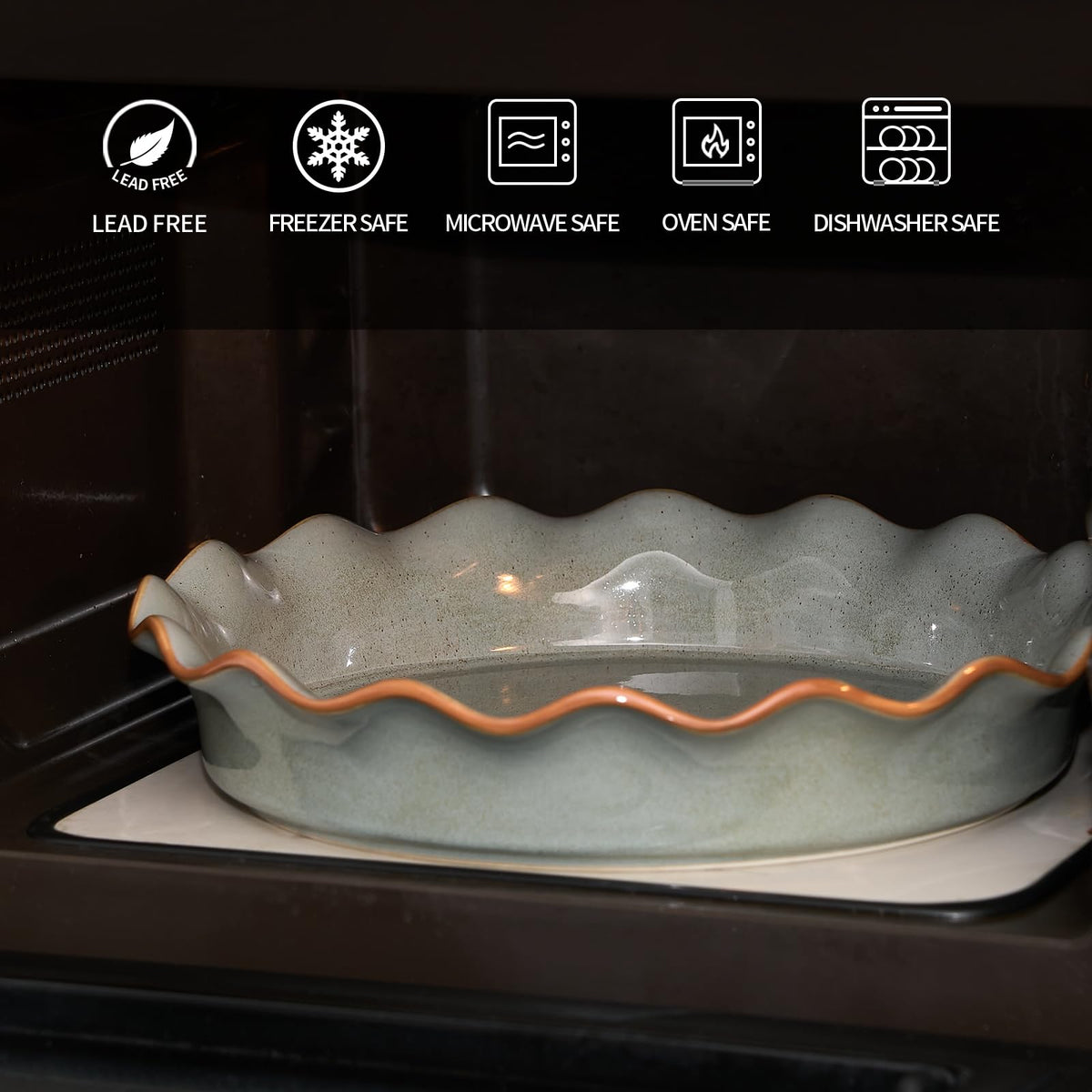 Siducal Ceramic Pie Pan, 10.5 Inch Deep Dish, Green