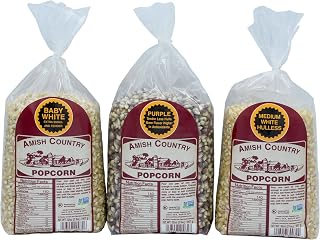 Amish Country Popcorn Variety Bundles | 3-2 lb Bags | Medium White - Baby White - Purple Popcorn Kernels | Old Fashioned, Non-GMO and Gluten Free