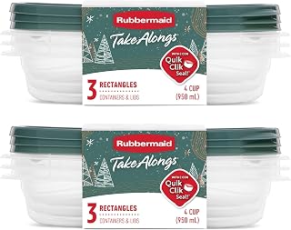Rubbermaid 6-Pack TakeAlongs Clear Plastic Food Storage and Organization Container with Lid for Leftovers and Meal Prep, 4 Cup Capacity, Green