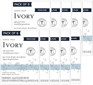 Ivory Bar Soap, Original Scent, 10 count, 4 oz (Pack of 8, total of 80 Bars)