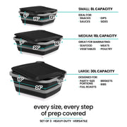 Collapsible BBQ Prep Tub with Lids and Drain Spouts by Modern Innovations – Polypropylene, Black, Pack of 3, Model MI 1545