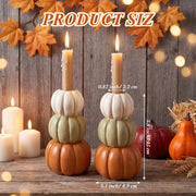 FoldTier Pumpkin Candle Holders, 5.9 Inch Resin Set of 2, Orange White Green
