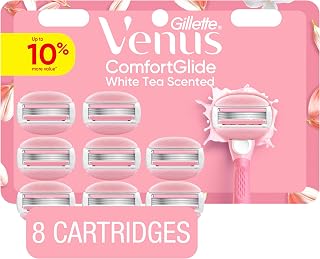 Venus ComfortGlide White Tea Women's Razor Blades, with Built-in Shave Gel Bars, 8 Razor Blade Refills