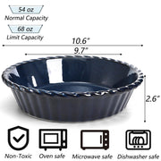 Peohud Ceramic Pie Dish Set, 10 Inch Deep Fluted, 54 Ounce, Blue