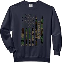 Cleveland United States Distressed Camo w US Flag Comfort Colors Adult Sweatshirt