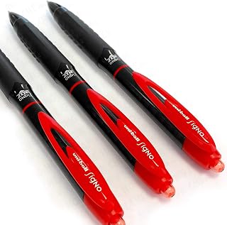Uni-Ball Signo 307 - Fine Retractable Rollerball Pen - 3 Pack - Red - UMN-307