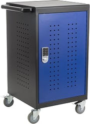 Learniture LNT-NOR3001BKBL-SO Shapes Series 30-Device Charging Cart w/ Electronic Lock & Pull-Out Shelves, Black/Blue