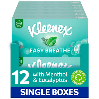 ® Easy Breathe Tissues - Natural Menthol and Eucalyptus - 12 Boxes per case by Kleenex – 56 Count (Pack of 12), Paper, Green, Pack of 12