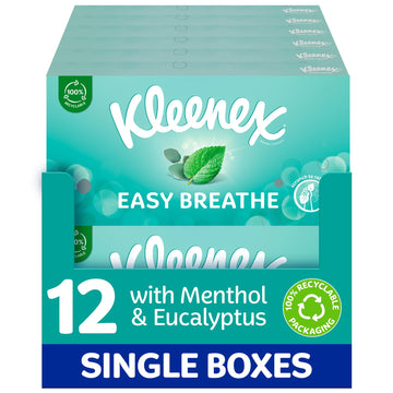 ® Easy Breathe Tissues - Natural Menthol and Eucalyptus - 12 Boxes per case by Kleenex – 56 Count (Pack of 12), Paper, Green, Pack of 12