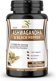 Ashwagandha Capsules with Black Pepper, Extra Strength – Natural Energy and Mood Support, Focus and Stress Support Supplement, 60 Capsules