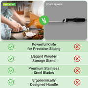 NutriChef Electric Carving Knife Set, Stainless Steel Blades, White with Wood Stand