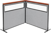Global Industrial 48-1/4"W x 43-1/2"H Deluxe Freestanding 2-Panel Corner Divider with Partial Window, Gray