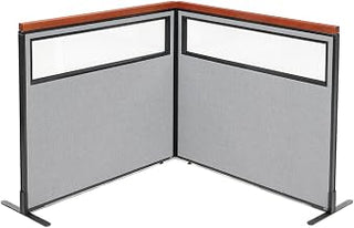 Global Industrial 48-1/4"W x 43-1/2"H Deluxe Freestanding 2-Panel Corner Divider with Partial Window, Gray